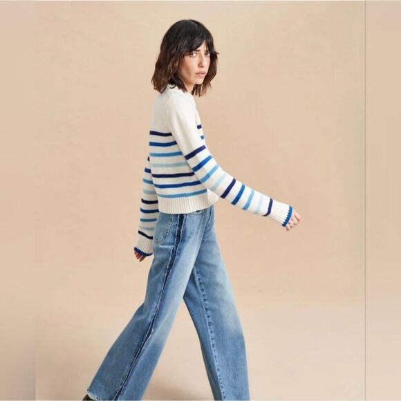 LA LIGNE Mini Marin Striped Sweater In Creamblue Multi XL - Picture 3 of 13